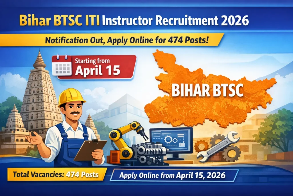Bihar BTSC ITI Instructor Recruitment 2026 Notification Out, Apply Online for 474 Posts from April 15