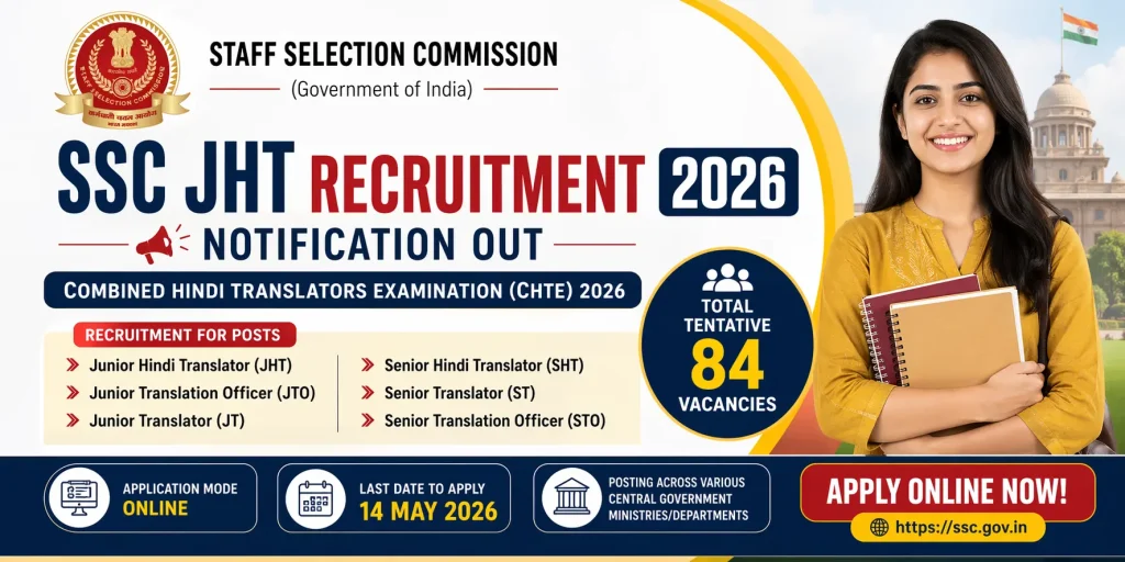 SSC JHT Recruitment 2026 Notification Out, Apply Online for Junior Hindi Translator